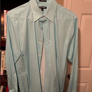 Express Men's Aqua Pinstripe Dress Shirt